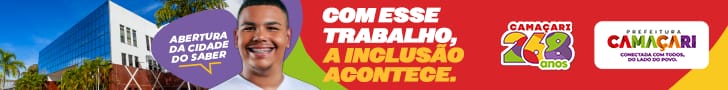 Banner Prefeitura de Camaçari - Com esse trabalho, a inclusão acontece. Abertura da Cidade do Saber.