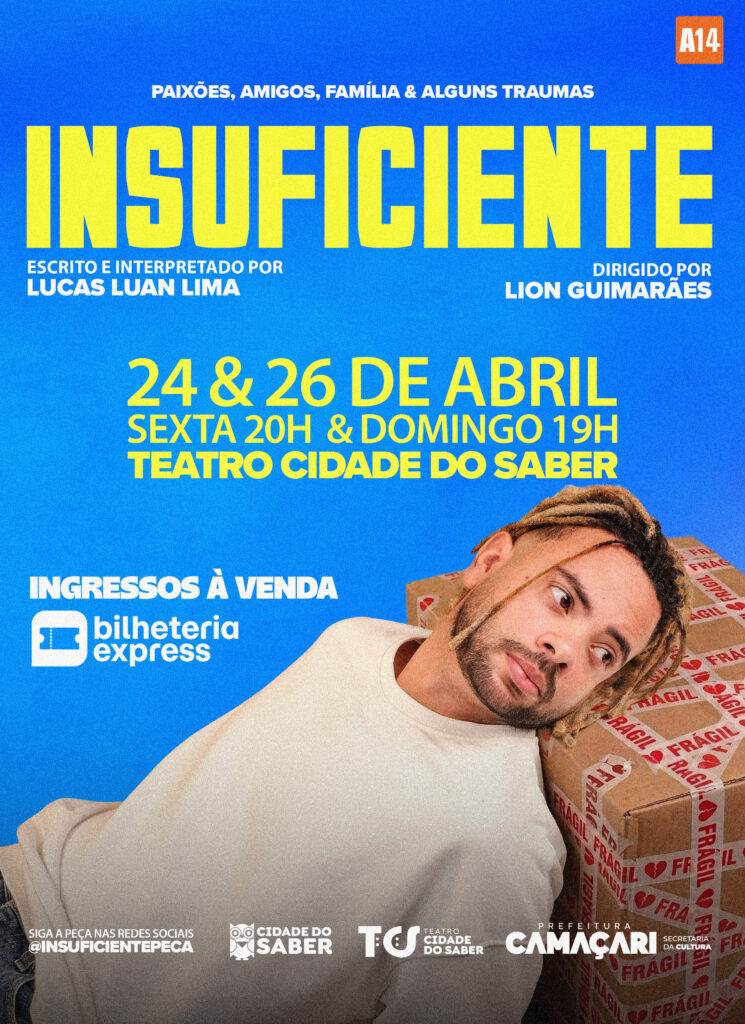 Monólogo “Insuficiente” estreia no Teatro Cidade do Saber este mês